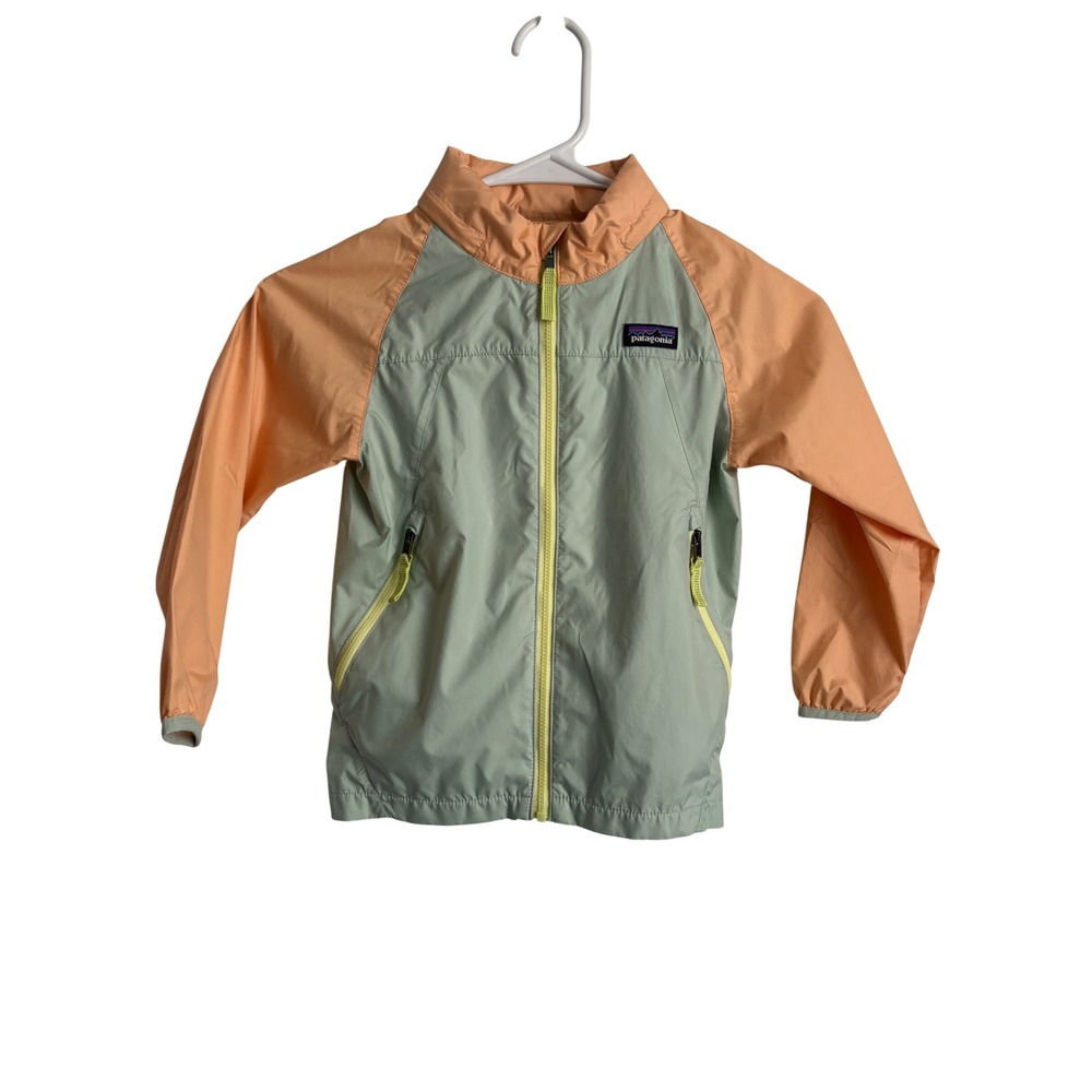 Patagonia Baggies Jacket Kids 4T Green Peach Colorblock Windbreaker Full Zip